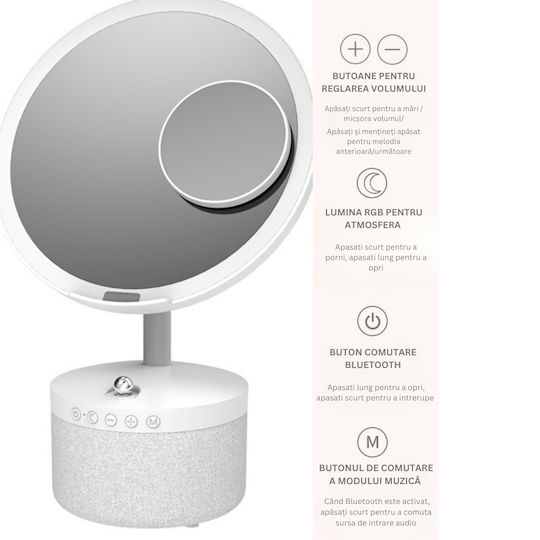 Kosmetikspiegel LED-Beleuchtung Make-up Bluetooth-Lautsprecher 15W kabelloses Ladegerät für das Telefon 7 RGB-Farben 3 einstellbare Temperaturstufen Einstellbarer Intensitätssensor Vergrößerungsglas