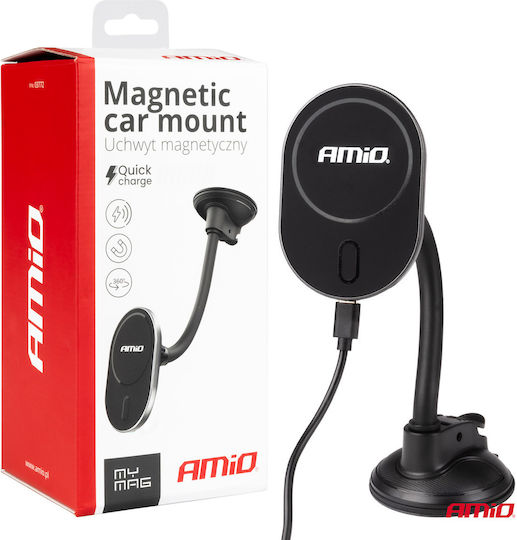 AMiO Car Mobile Mount with Magnet and Wireless Charging Black