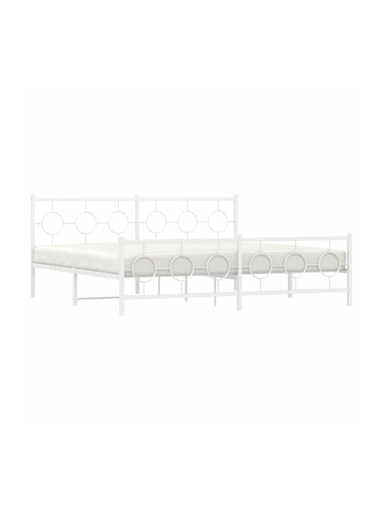 King Size Metal Bed White with Slats for Mattress 193x203cm