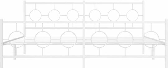 King Size Metal Bed White with Slats for Mattress 193x203cm