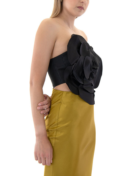 Γυναικείο Crop Top Floral Μαύρο