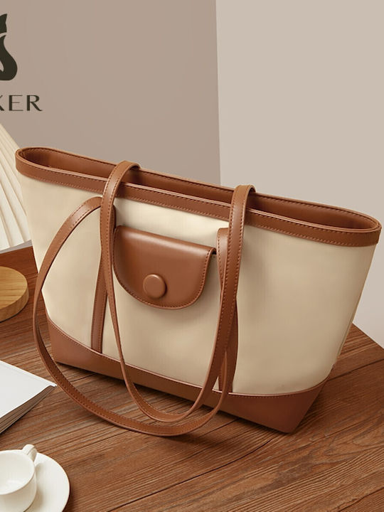 Δερμάτινη Γυναικεία Τσάντα Shopper Ώμου Καφέ