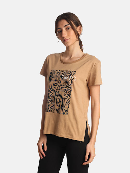 Paco & Co Women's T-shirt Animal Print Beige