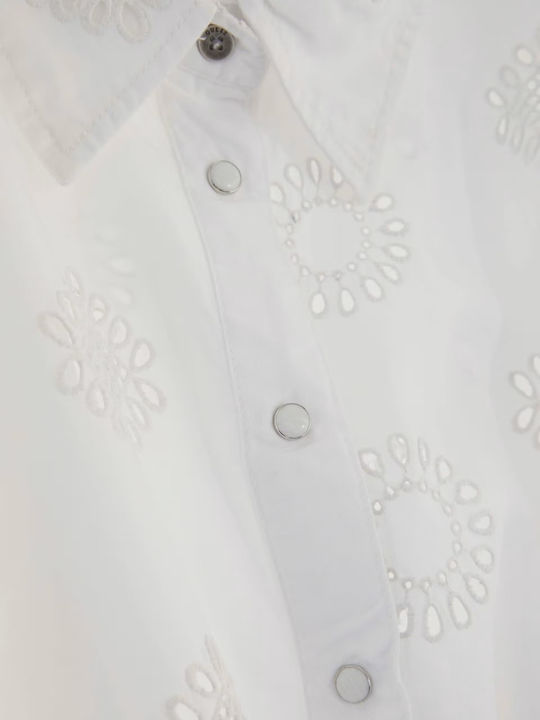 Short Sleeve Women's Satin Shirt White Monochrome