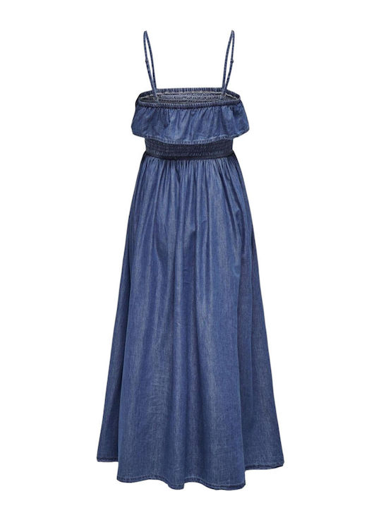 Only Maxi Rochie cu Volane Medium Blue Denim