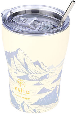 Estia Coffee Mug Save The Aegean Reciclabil Sticlă Termos Oțel inoxidabil Fără BPA ALPINE ESSENCE 350ml cu Paie