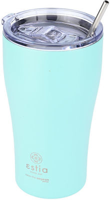 Estia Coffee Mug Save The Aegean Recyclable Glass Thermos Stainless Steel BPA Free Bermuda Green 500ml with Straw