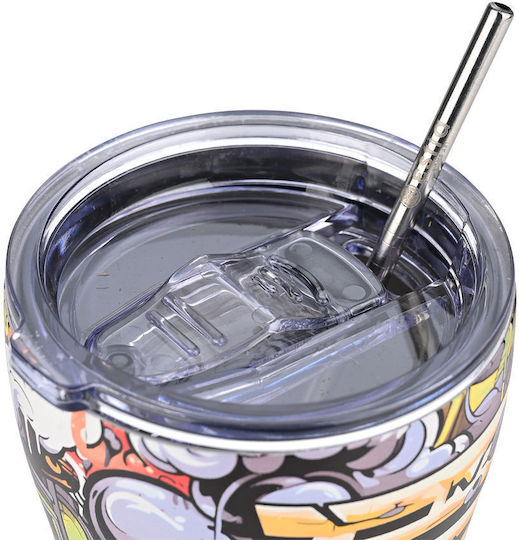 Estia Coffee Mug Save The Aegean Recyclable Glass Thermos Stainless Steel BPA Free 350ml Graffiti Rhythm with Straw