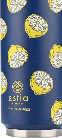 Estia Travel Cup Save the Aegean Recyclable Thermos Bottle Stainless Steel / Plastic BPA Free 500ml Citrus Infusion with Straw