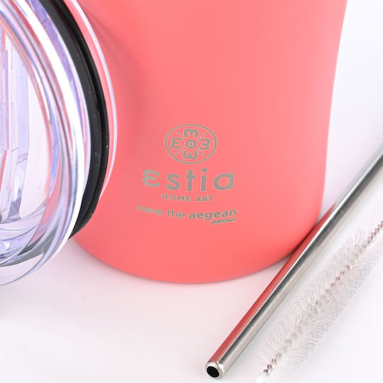 Estia Coffee Mug Save The Aegean Ανακυκλώσιμο Ποτήρι Θερμός Ανοξείδωτο BPA Free 500ml Fusion Coral με Καλαμάκι