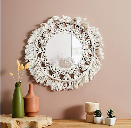 The Home Deco Factory Wandspiegel mit Weiß Korbweide Rahmen Durchmesser 55cm 1Stück