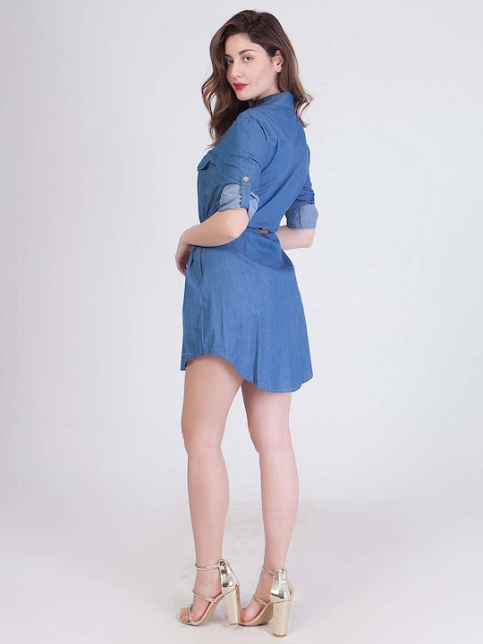 Coocu Summer Mini Shirt Dress Dress Blue
