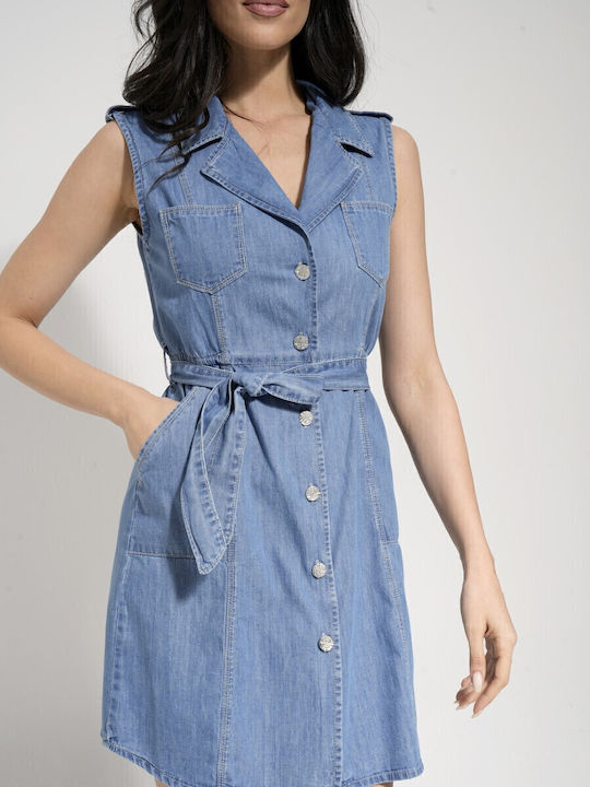 Καλοκαιρινό Mini Σεμιζιέ Φόρεμα Τζιν Blue