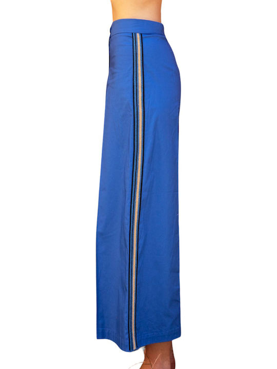 Pantaloni largi Aggel W din poplin cu detalii tricotate SS44007KF-1073 albastru