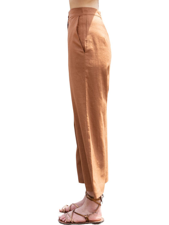 Pantaloni din in Aggel W Ss44013f-1097 maro