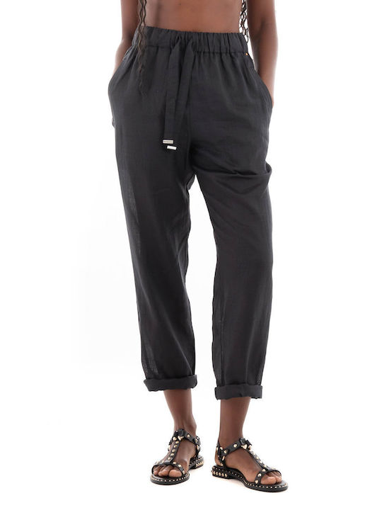 Hugo Boss Damen Hoch tailliert Stoff Hose mit Gummizug Schwarz