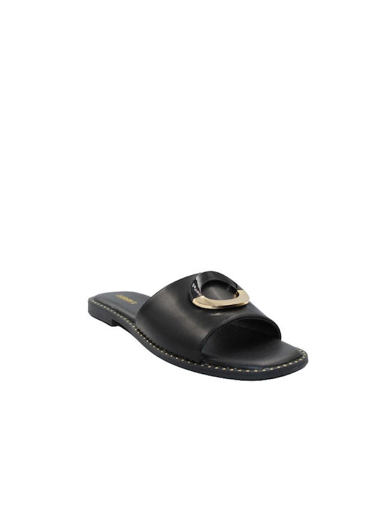 Adam's Shoes Leather Women's Flat Sandals in Black Color