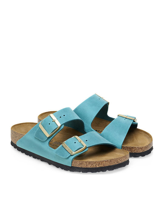 Arizona Leather Women's Flat Sandals Anatomic in Blue Color Narrow Fit