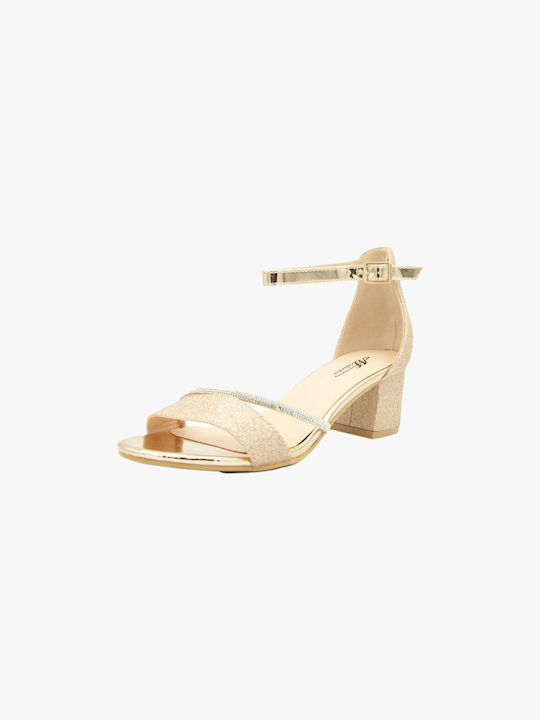 Chunky Low Heel Sandalen mit Strass Cic-62-champagner