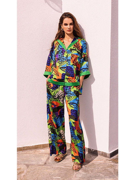 Nema Resort Wear Langärmelig Damen Satin Hemd Multicolour