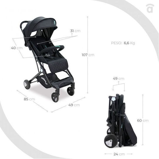 Asalvo Travel + Flight Baby Stroller Suitable from 6+ Months Black Aqua