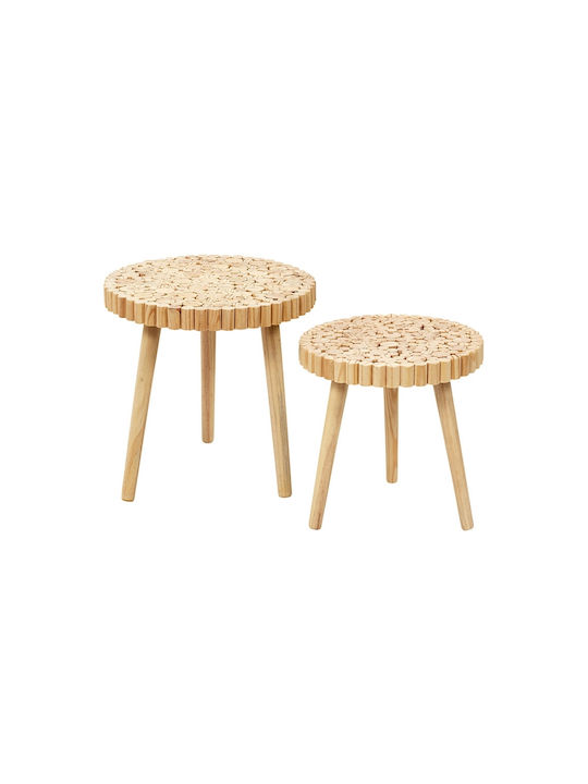 Round Side Table Made of Solid Wood Brown 2 Pieces M40xD40cm
