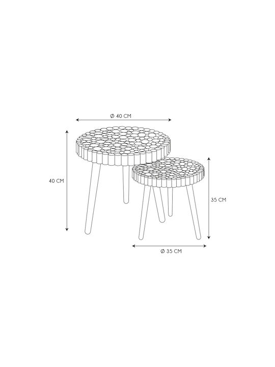 Round Side Table Made of Solid Wood Brown 2 Pieces M40xD40cm