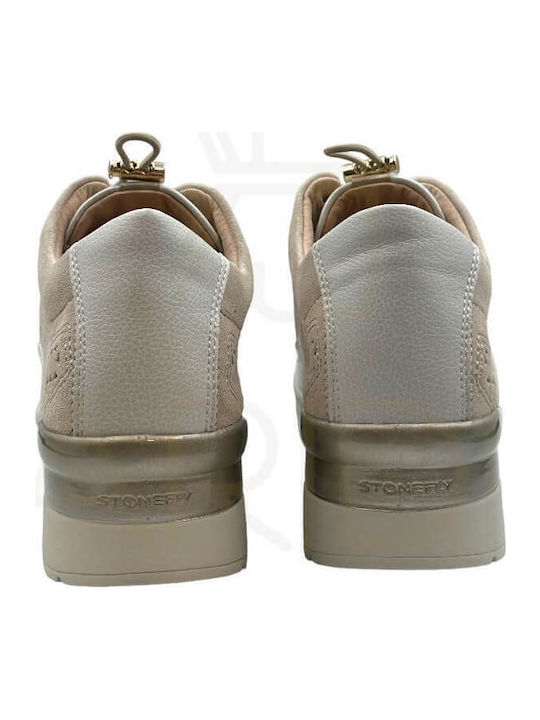 Leather Women's Moccasins in Beige Color