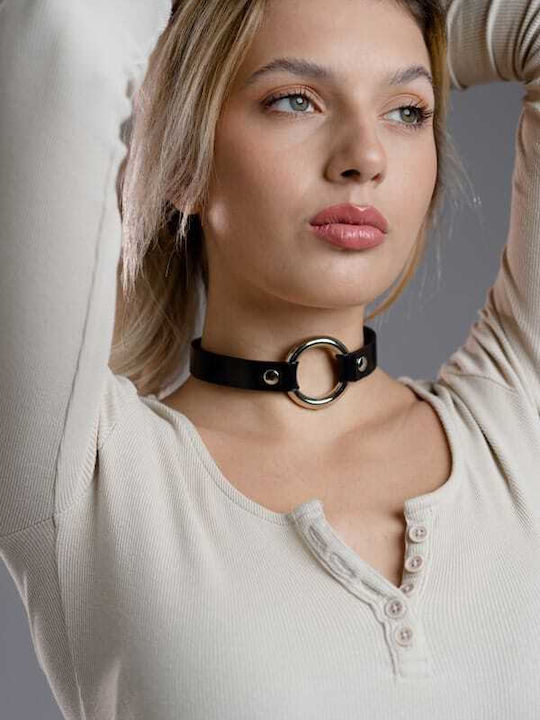 Veiras Genuine leather with metal ring, Black, 34-36 cm Choker Veiras Genuine leather with metal ring, Black, 34-36 cm Choker