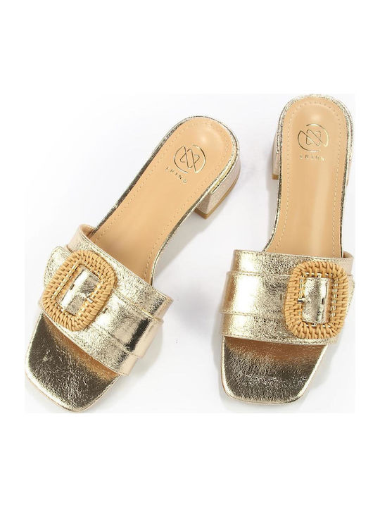 Mule Διακοσμητική Τετραγωνη Αγκράφα Μπαμπού Fshoes Gg82.16 Fshoes Χρυσο