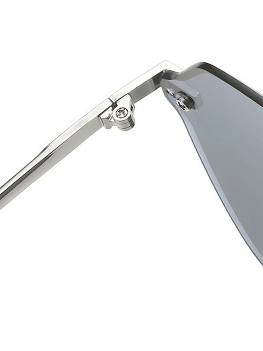 Techsuit Unisex Sunglasses with Silver Metal Frame and Black Mirror Lens