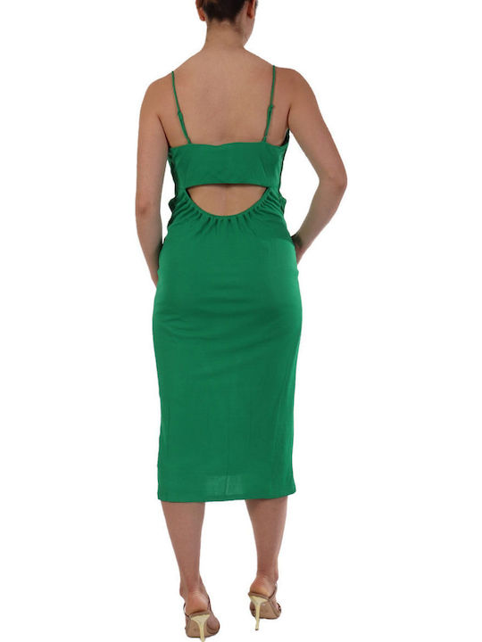 Green Midi Evening Dress with Tearing