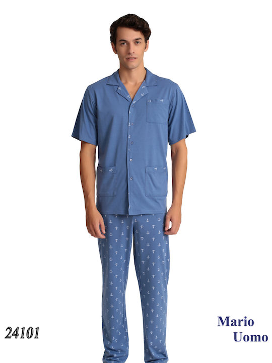 Lydia Creations Men's Summer Pajamas Set Light Blue