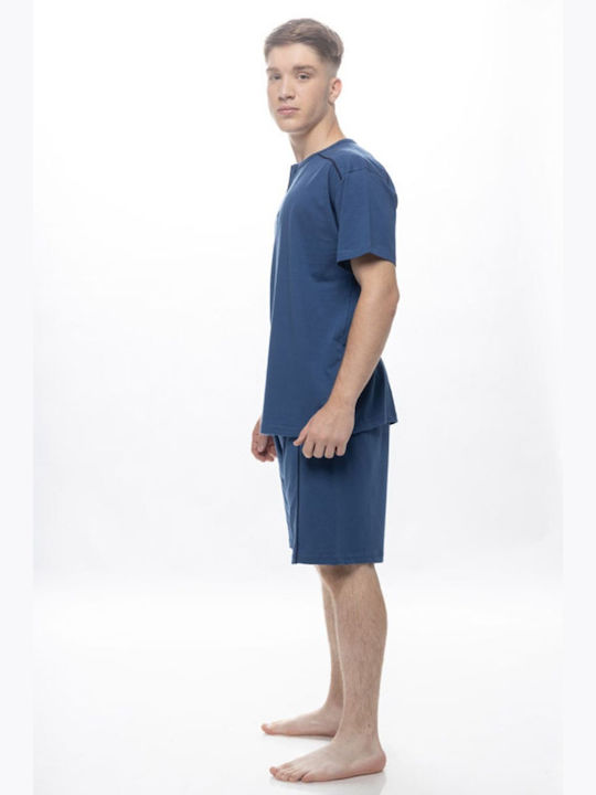 Galaxy Men's Summer Cotton Pajamas Set BLUE