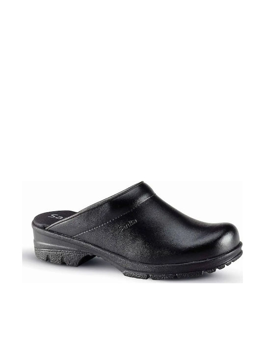 Sanita Leather Anatomic Clogs Black