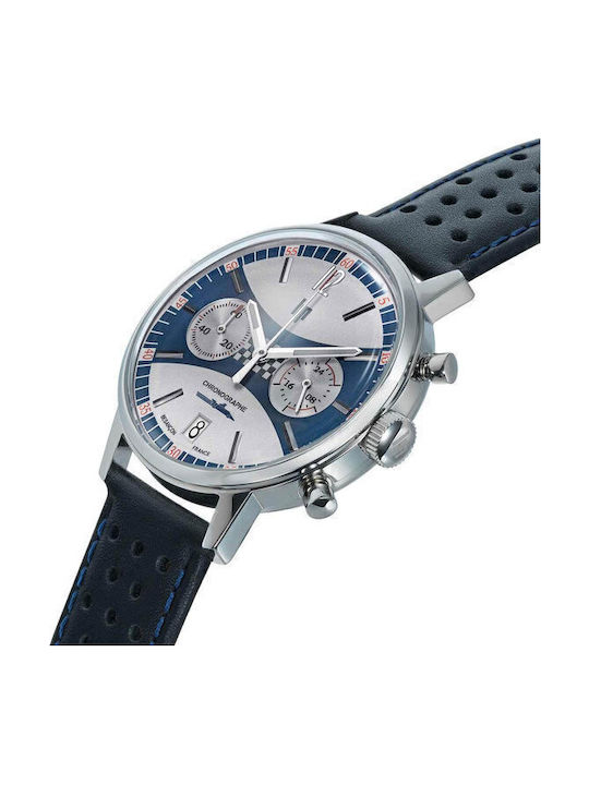 Lip Watches Rallye Meca Men's Watch Chronograph Battery with Black Leather Strap