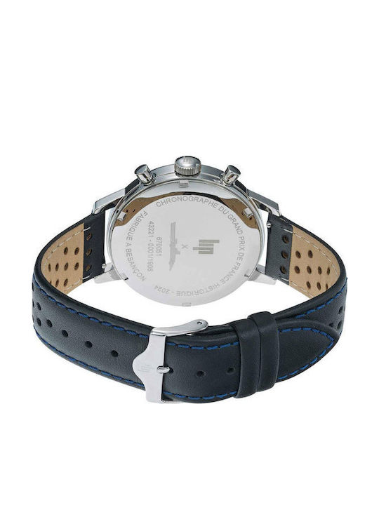 Lip Watches Rallye Meca Men's Watch Chronograph Battery with Black Leather Strap