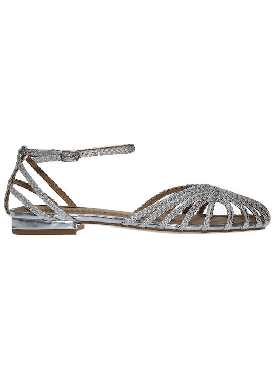 Corina Women's Flat Sandals with Strap in Silver Color