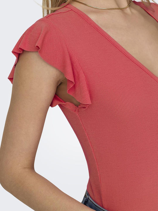 Women's Summer Blouse Sleeveless with V Neckline Pink