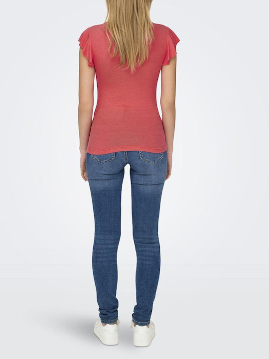 Women's Summer Blouse Sleeveless with V Neckline Pink
