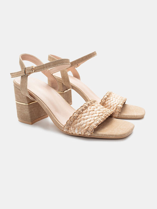 Luigi Synthetic Leather Women's Sandals Beige with Medium Heel