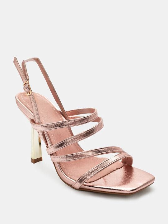 Luigi Synthetic Leather Women's Sandals Pink with High Heel