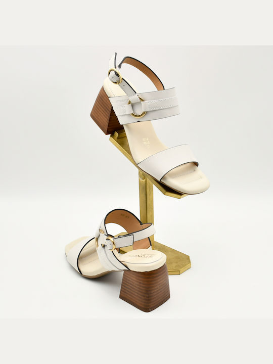 Stonefly Anatomic Leather Women's Sandals White with Chunky High Heel