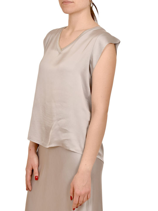 Motel Women's Blouse Satin Sleeveless Silver