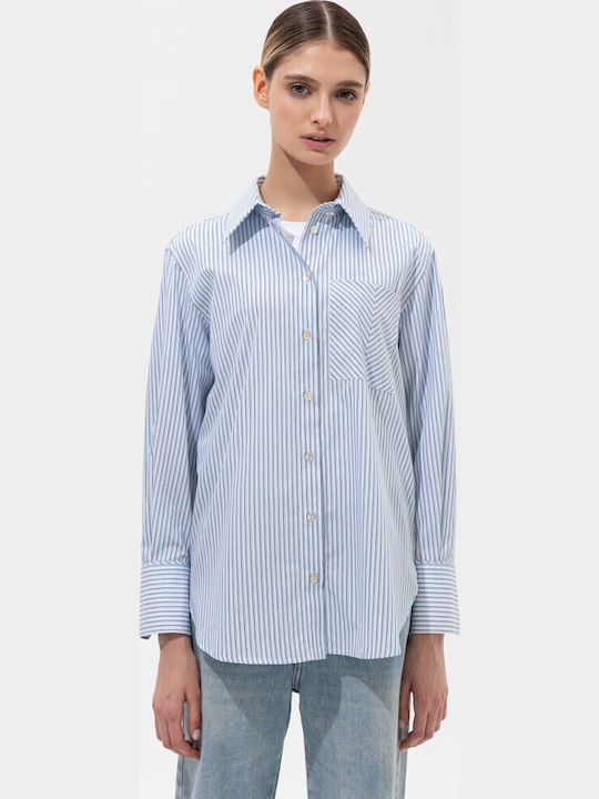 Langärmelig Damen Hemd White / Blue Gestreift