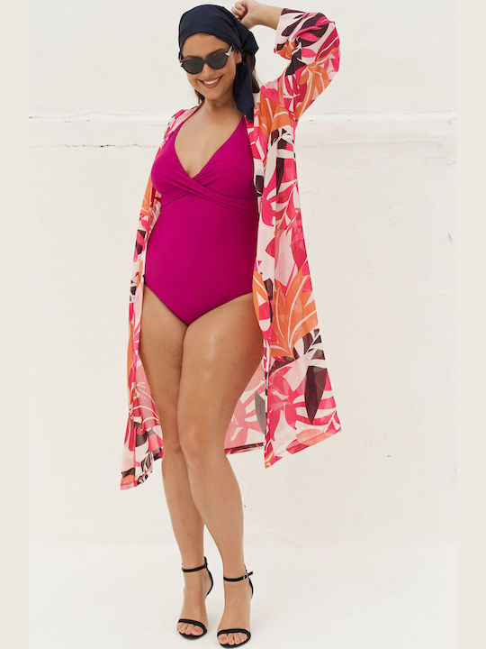 Jucita Damen Maxi Kimono Strand Rosa