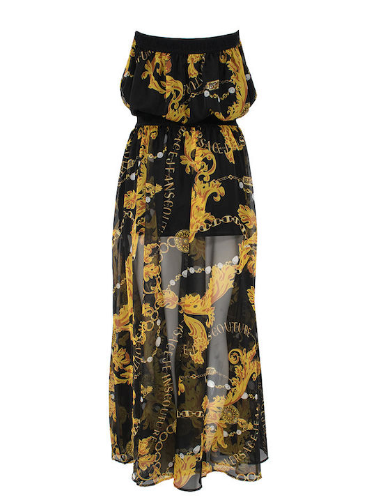 Versace Maxi Dress Draped Wrap Black