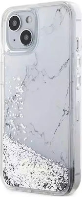 Guess Liquid Glitter Marble Coperta din spate Silicon / Plastic Rezistent Alb (iPhone 14)