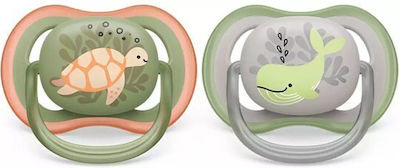 Philips Orthodontic Pacifiers Silicone Ultra Air Turtle / Whale Grey -Earthen Night with Case for 6-18 months 2pcs