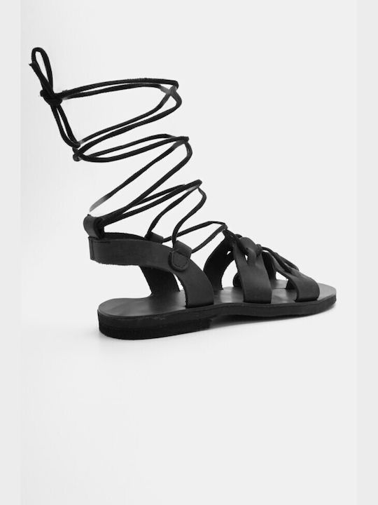 Luigi Leder Damen Flache Sandalen in Schwarz Farbe